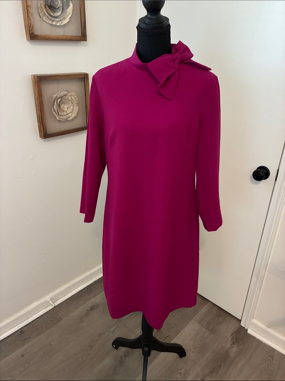 Eliza J Bow Neck Crepe Shift Dress Pink - Picture 2 of 5